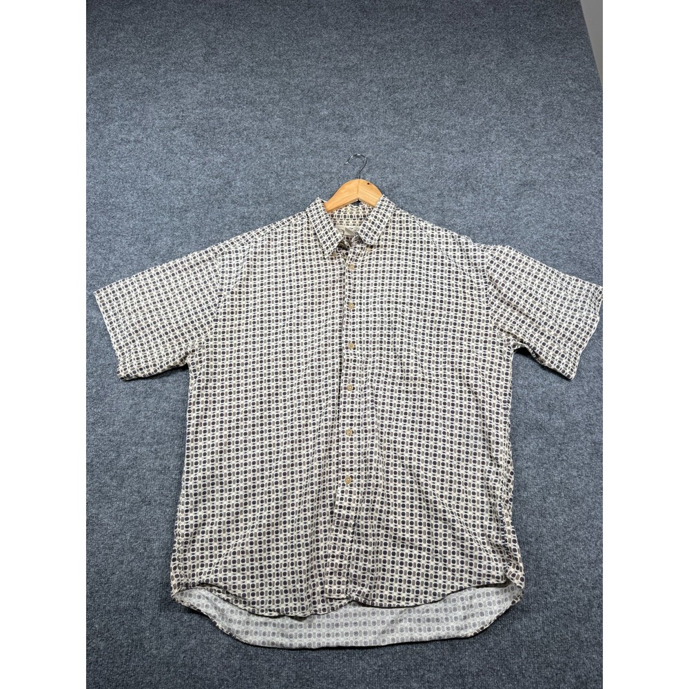 VTG Natural Issue Shirt Mens XL Beige Geometric Print Retro Collared Button Down